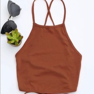 rust cropped tank top with open back